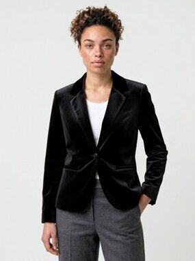 Mossimo Black Velvet Blazer Stretch Midnight Minimalist Glamoratti NWOT S